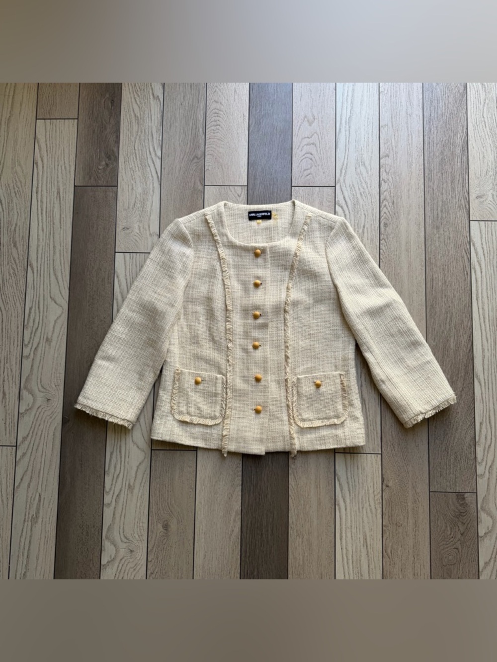Karl Lagerfeld Cream Bouclé Button Jacket size 2